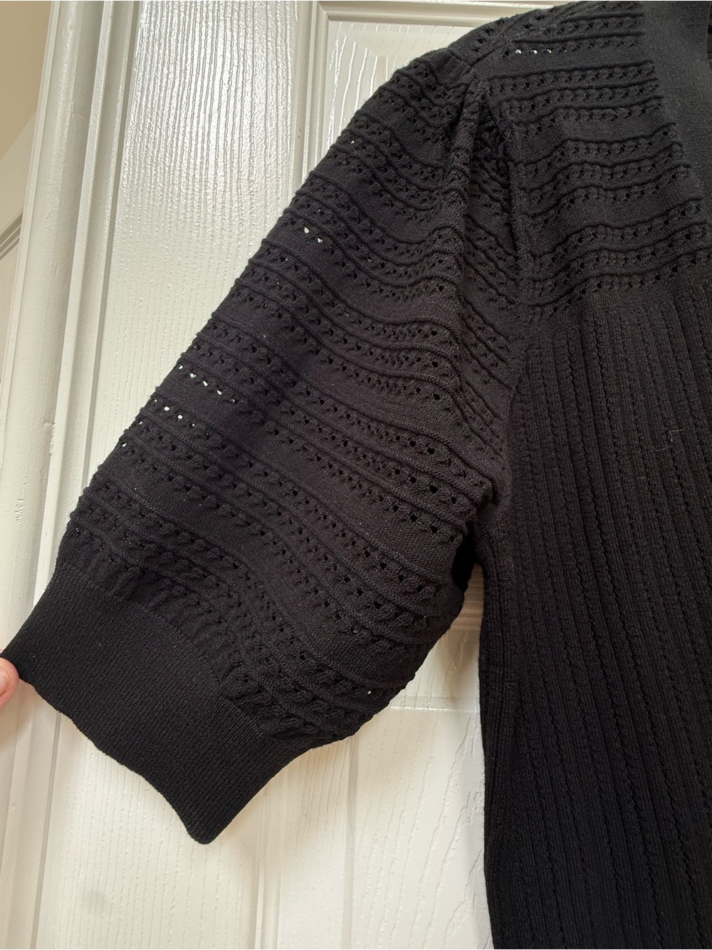 LOFT Black Short-Sleeve Button-Front Cardigan - Picture 3 of 5